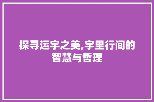 探寻运字之美,字里行间的智慧与哲理