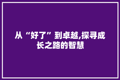 从“好了”到卓越,探寻成长之路的智慧