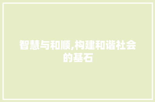 智慧与和顺,构建和谐社会的基石