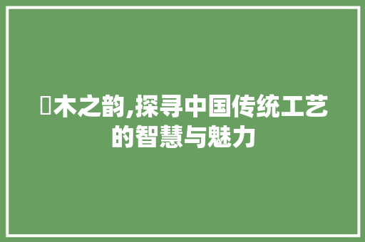 煣木之韵,探寻中国传统工艺的智慧与魅力