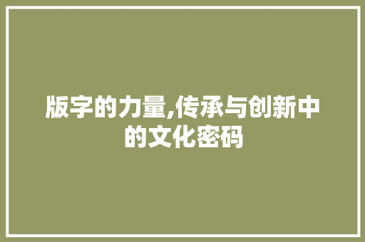 版字的力量,传承与创新中的文化密码
