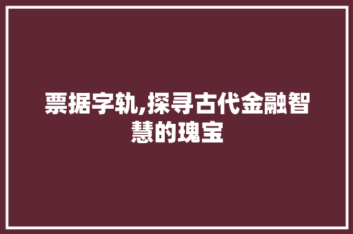 票据字轨,探寻古代金融智慧的瑰宝
