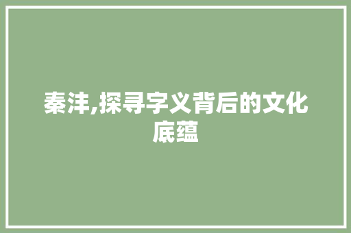 秦沣,探寻字义背后的文化底蕴