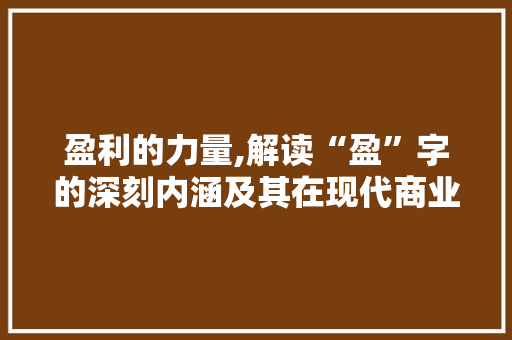 盈利的力量,解读“盈”字的深刻内涵及其在现代商业中的应用
