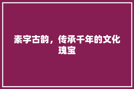 素字古韵，传承千年的文化瑰宝