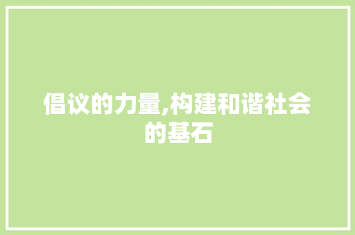 倡议的力量,构建和谐社会的基石