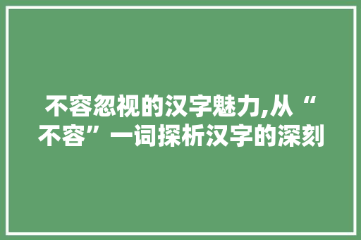 不容忽视的汉字魅力,从“不容”一词探析汉字的深刻内涵