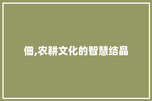 佃,农耕文化的智慧结晶