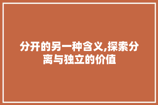 分开的另一种含义,探索分离与独立的价值