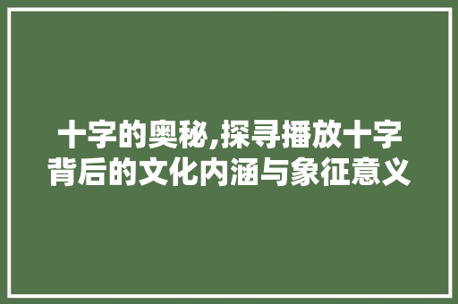 十字的奥秘,探寻播放十字背后的文化内涵与象征意义