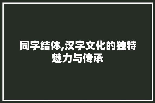 同字结体,汉字文化的独特魅力与传承