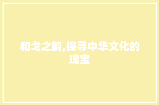 和戈之韵,探寻中华文化的瑰宝