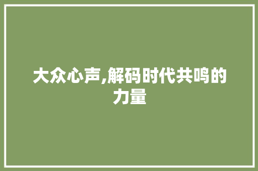 大众心声,解码时代共鸣的力量