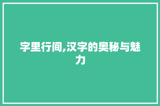 字里行间,汉字的奥秘与魅力
