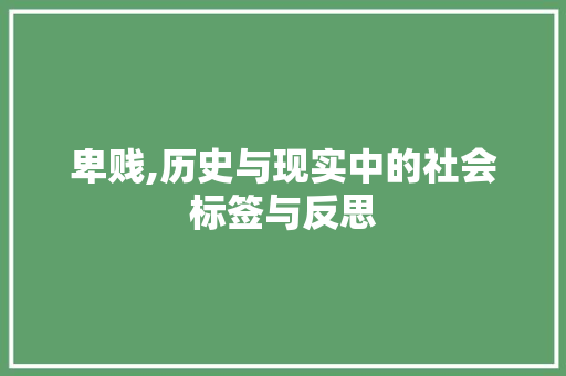 卑贱,历史与现实中的社会标签与反思