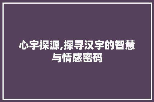 心字探源,探寻汉字的智慧与情感密码