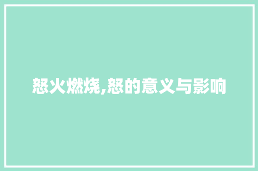 怒火燃烧,怒的意义与影响