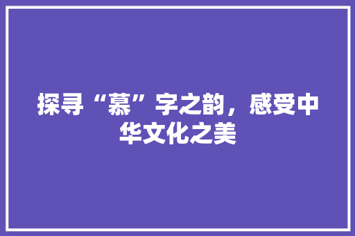 探寻“慕”字之韵，感受中华文化之美