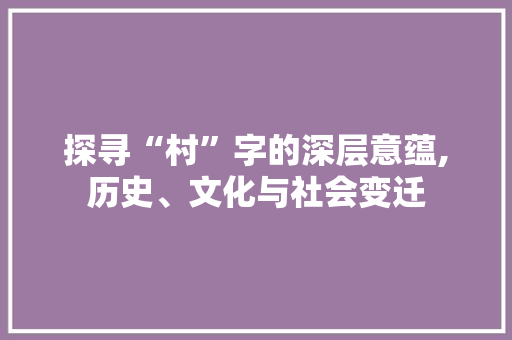 探寻“村”字的深层意蕴,历史、文化与社会变迁