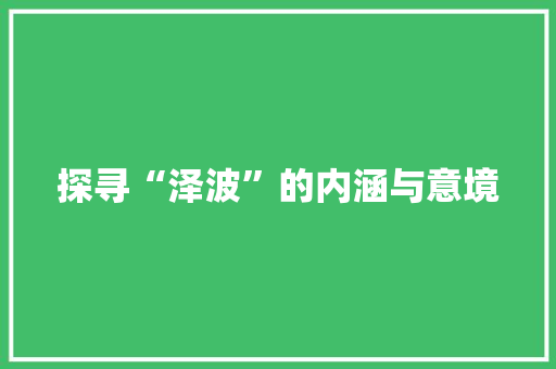 探寻“泽波”的内涵与意境