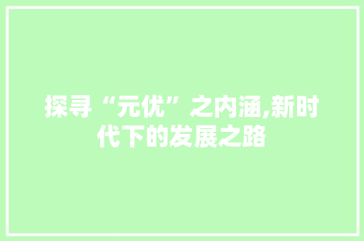探寻“元优”之内涵,新时代下的发展之路