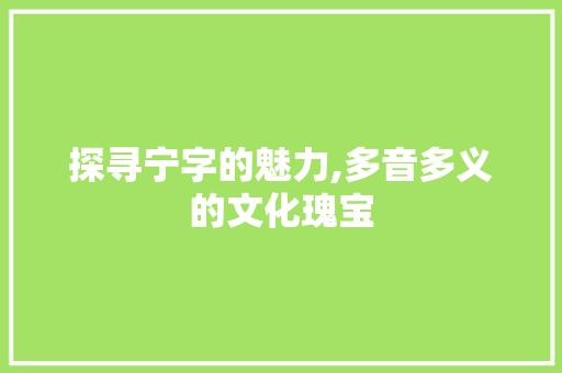 探寻宁字的魅力,多音多义的文化瑰宝