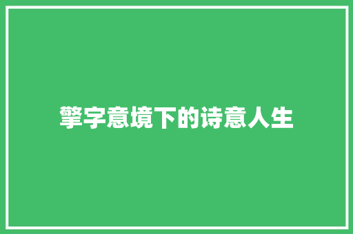 擎字意境下的诗意人生