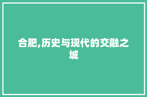 合肥,历史与现代的交融之城