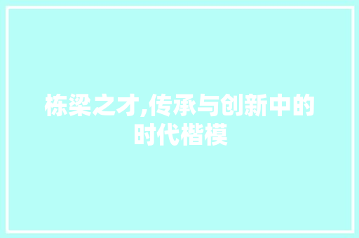 栋梁之才,传承与创新中的时代楷模