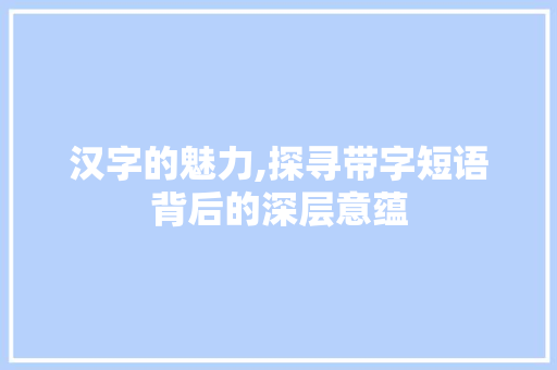 汉字的魅力,探寻带字短语背后的深层意蕴