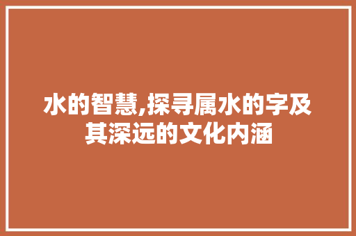 水的智慧,探寻属水的字及其深远的文化内涵
