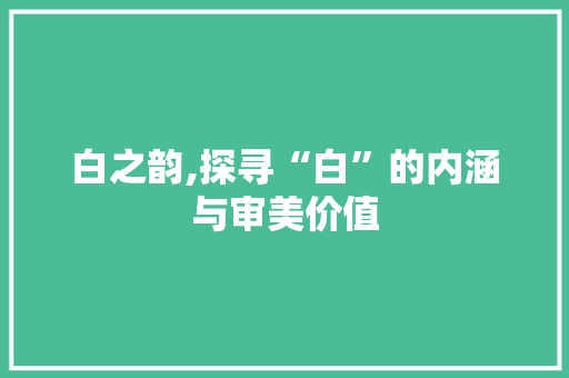 白之韵,探寻“白”的内涵与审美价值
