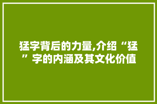 猛字背后的力量,介绍“猛”字的内涵及其文化价值