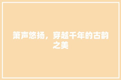 箫声悠扬，穿越千年的古韵之美
