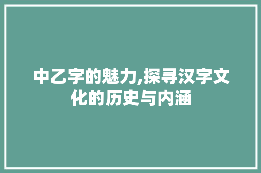 中乙字的魅力,探寻汉字文化的历史与内涵