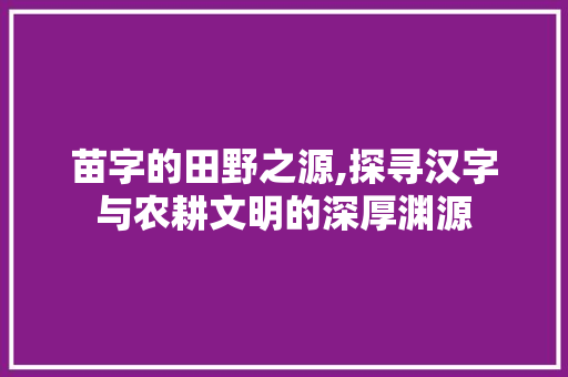 苗字的田野之源,探寻汉字与农耕文明的深厚渊源