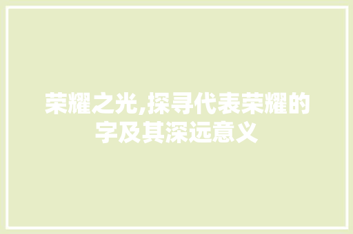 荣耀之光,探寻代表荣耀的字及其深远意义