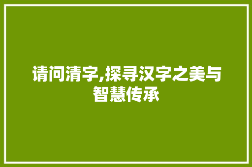 请问清字,探寻汉字之美与智慧传承