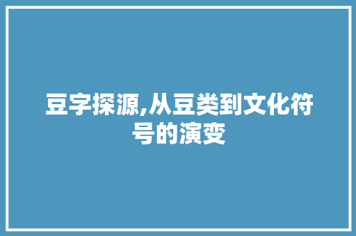 豆字探源,从豆类到文化符号的演变