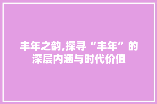 丰年之韵,探寻“丰年”的深层内涵与时代价值