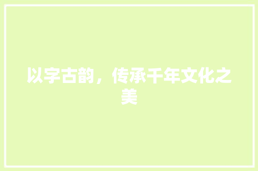 以字古韵，传承千年文化之美