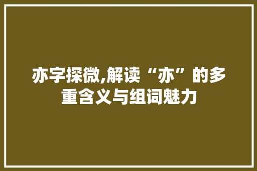 亦字探微,解读“亦”的多重含义与组词魅力