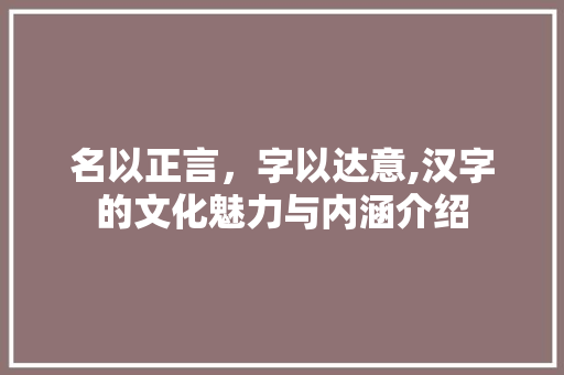 名以正言，字以达意,汉字的文化魅力与内涵介绍