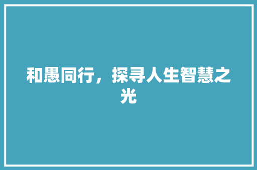 和愚同行,探寻人生智慧之光