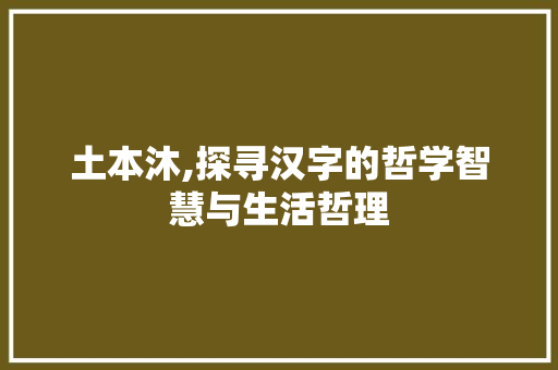 土本沐,探寻汉字的哲学智慧与生活哲理
