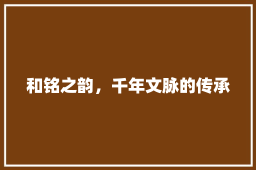 和铭之韵，千年文脉的传承