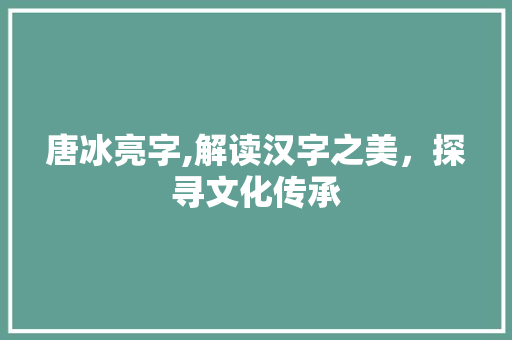唐冰亮字,解读汉字之美，探寻文化传承
