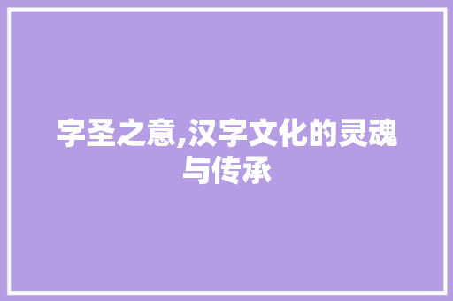 字圣之意,汉字文化的灵魂与传承