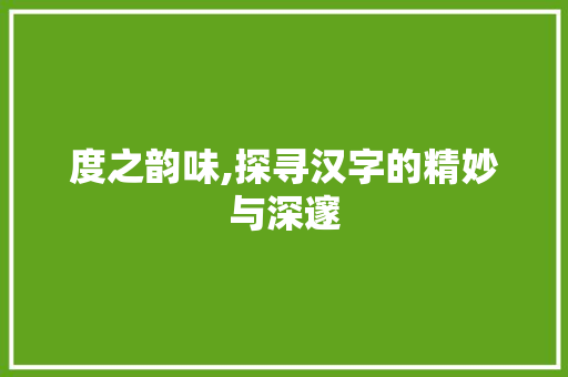 度之韵味,探寻汉字的精妙与深邃 第1张 度之韵味,探寻汉字的精妙与深邃 第1张