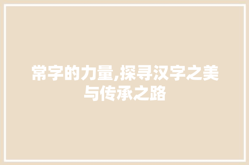 常字的力量,探寻汉字之美与传承之路